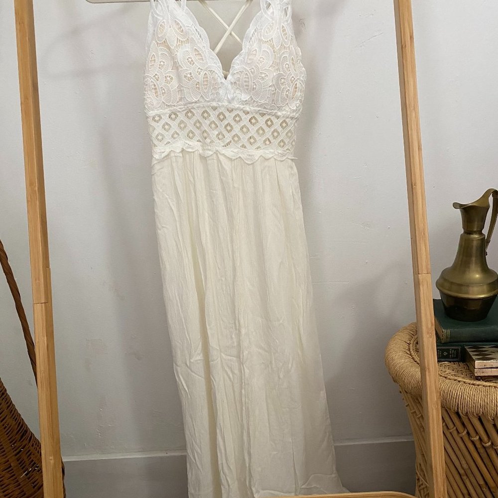 Hyfve white lacy floor length dress size large